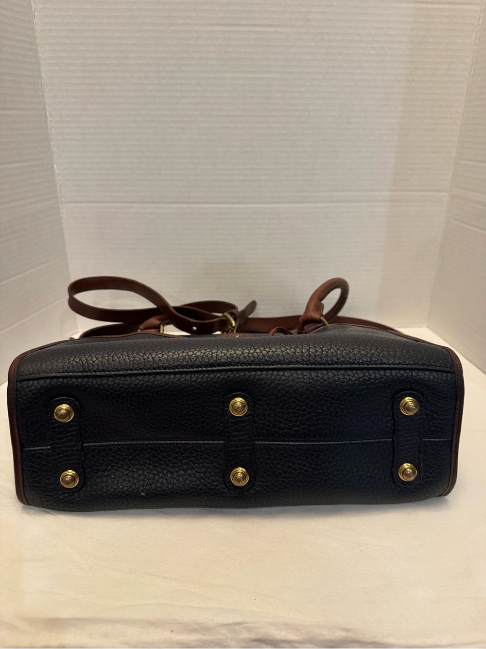 Vintage Dooney & Bourke AWL Navy Satchel Bag Made in USA Duck Fob Strap A6 - Picture 3 of 13
